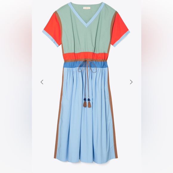 Tory Burch Colorblock Poplin Midi Dress - Picture 1 of 6